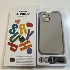 SURPHY iPhone15用ケース グレージュ ベージュ ストラップ付き