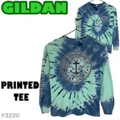 GILDAN　プリントロングTシャツ　Lサイズ　青系タイダイ染め