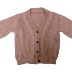 ピンク ケーブル編み 長袖カーディガン