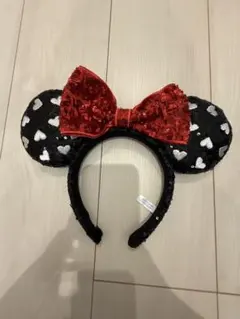 ミニーマウス カチューシャ スパンコール 赤黒