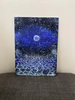 y22 「夜の海」オリジナル アクリル画 手描き原画 夜空 月