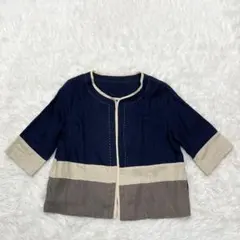 フィルーズ　麻　ノーカラージャケット　ネイビー/ベージュ/グレー M〜Lのサムネイル
