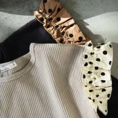 新品タグ付きペアマノンプレミアムコットンワッフルTシャツドットフリルトップス90