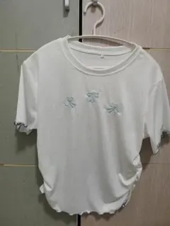 リボン刺繍 ホワイト Tシャツ
