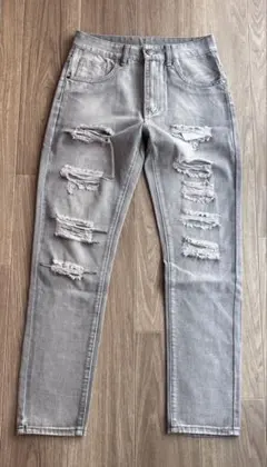 ダメージ加工 グレー デニムパンツ サイズ28