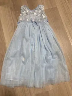 水色 花刺繍 リボン付き フォーマルドレス