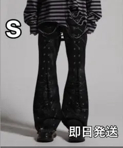 GRANCY】クレイジーデザインスキニーフレアデニムパンツ Sサイズ y2k