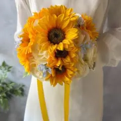 ひまわり×水色ラウンドブーケ☆ブートニア