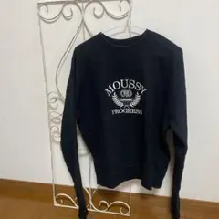 【MOUSSY】 トレーナー スウェット ブラック 黒 刺繍ロゴ FREEサイズ