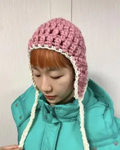 耳当て付きニット帽　クロシェハット　クラッシャーハット　ニット帽　ビーニー