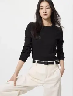 ユニクロ ソフトリブクルーネックT 長袖 ブラック Mサイズ