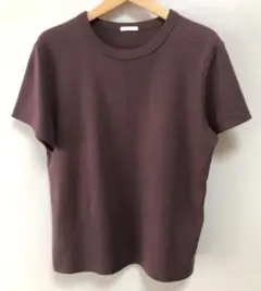 美品　GU コットンスムースクルーネックT(半袖)ブラウン L
