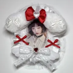 トレカケース フリル レースデコ ねこ耳 猫 赤 レッド 白 ホワイト リボン