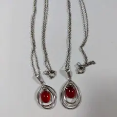 赤色石 ペンダント ネックレス アクセサリー2点セットのサムネイル