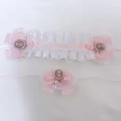 16cm ぬいぐるみ ぬい服 ヘッドドレス チョーカー カメオ フリル ピンク