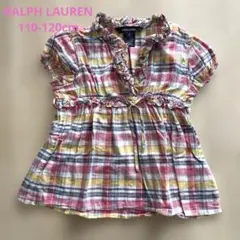 ラルフローレン/110-120cm/チェックブラウス/フリル/半袖/ピンク系