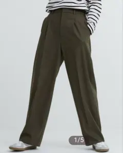 【UNIQLO】タックワイドパンツ オリーブ L