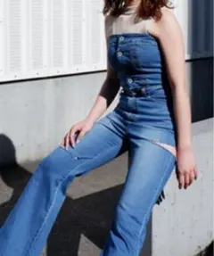 SPIRALGIRL スパイラルガール バックレースアップデニムオールインワン