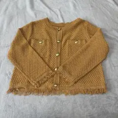 美品　ニット　ノーカラー　ジャケット　カーディガン