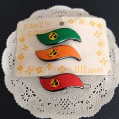 32 未使用　昭和レトロ　ヘアピン バレッタ　てんとう虫　3個　赤　緑　オレンジ