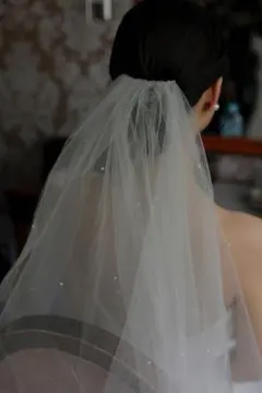 ホワイト チュール ウェディングベール パール ラメ ロング