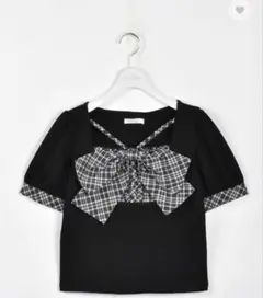evelyn バストリボンリブトップス 半袖 ブラック トップスのサムネイル