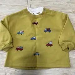 値下げ　刺繍車柄トレーナー 80cm マスタード