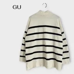ジーユー GU パフィータッチオーバーサイズセーター M オフホワイト ボーダー