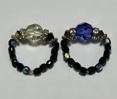 ハンドメイド ビーズリング　指輪2点セット クリアとブルーのビーズ