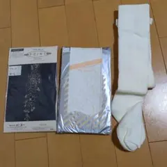 ブラック花柄刺繍タイツとホワイトタイツセット