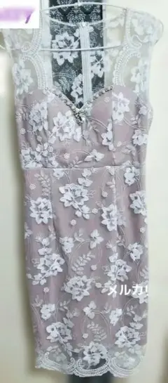 Dazzy Store 総レース 膝丈 ドレス ワンピース ピンク ホワイト M