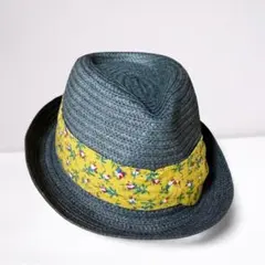 中折れ帽子　ガールズハット　JENNI　ブラック＆マスタードイエロー　小花柄