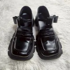 épine リボンゴアローファー 厚底 スクエアトゥ 黒 人気 完売品