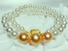 高級　白蝶真珠 ネックレス あこや本真珠 天然黄金色 ナチュラルホワイトグリーン