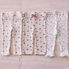 ベビー レギンス 3点セット 花柄 フリル リボン　パンツ　バースデイ　90のサムネイル
