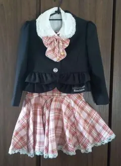 リズリサドールシャツフォーマルセット黒ピンクチェック柄リボンフリル130アイドル