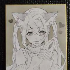 ♡原画一点物♡ 手描きイラスト 色紙イラスト 猫耳 メイド ふりふり