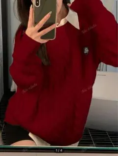 SHEIN レディース 赤 セーター 長袖 ニット