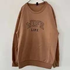 SHEIN【L】長袖ロゴスウェット クルーネック 茶色 ポリエステル カジュアルのサムネイル