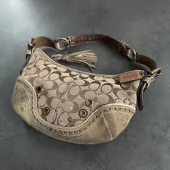 COACH Signature Suede Studded Hobo Bag