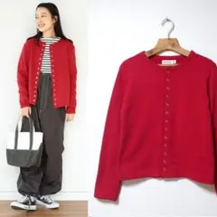 BEAMS BOY リング ドット カーディガン/赤/日本製スナップボタン