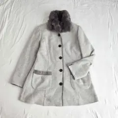 00s noa-ge アウター コート ハーフ丈 襟ファー グレージュ L 上品
