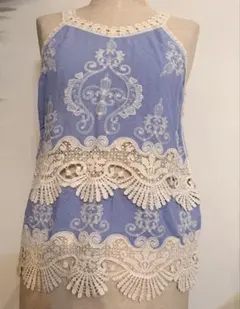 新品インポート海外購入リゾート夏エンブロイダリー刺繍ブルー青水色ハワイのサムネイル