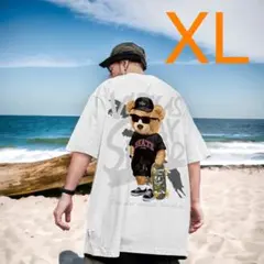 ビック　Ｔシャツ　ストリート　韓国　ヒップホップ　クマ　白　プリント