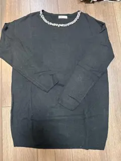 earth music&ecology ブラックビジュー長袖ニット