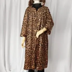 レオパード柄 ワンピース レディース 七分袖 ひざ丈 総柄 L～XL相当 古着