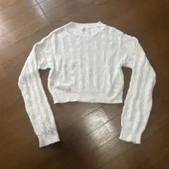 H&M ケーブルニット クロップド丈 セーター ホワイト 長袖　コットン