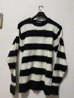 00s　モヘアニットセーター　/L　ブラック×白　アーカイブ　ストレッチ　y2k