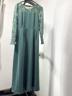 オケージョン／ドレス／フリーサイズ／グリーン／レース／ロングドレス／結婚式