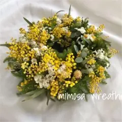 ミモザと小花のナチュラルリース☆ドライフラワーリース